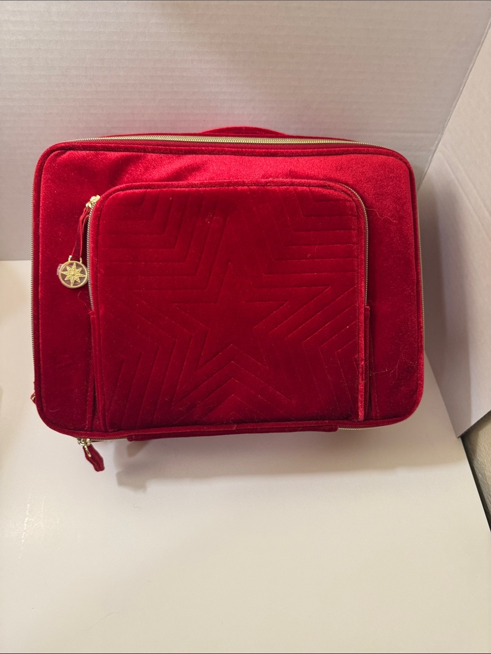 Estee Lauder Red Velvet Travel Cosmetic Case with Star-Embossed Front
